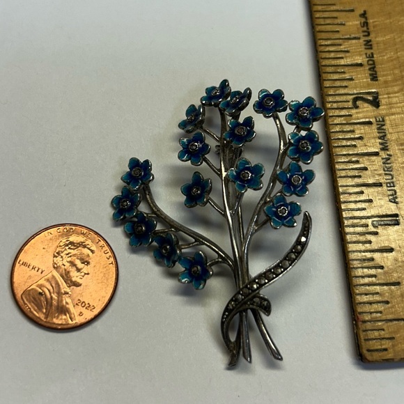 Vintage 1930s Germany Sterling Silver Enamel Marcasite Flower Bouquet Brooch pin